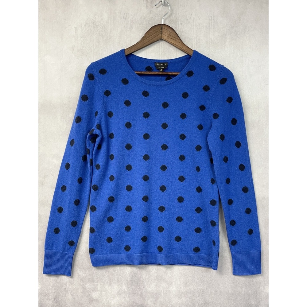Talbots Womens Pure Cashmere Polka Dot Sweater Size S Crew Neck Preppy Cozy